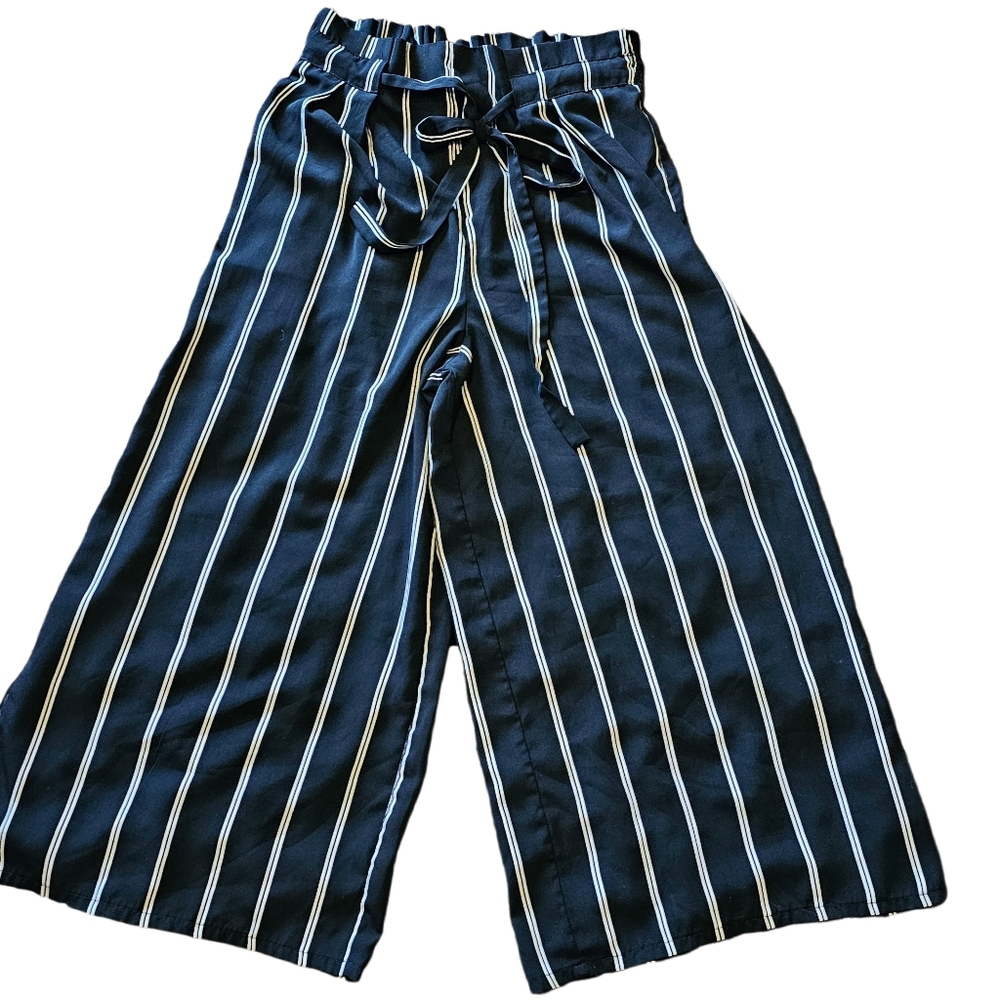 Women's L Sienna Sky wide leg black‎ and white paper bag waist pants slacks euc